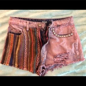 Pink wash denim cutoff shorts
